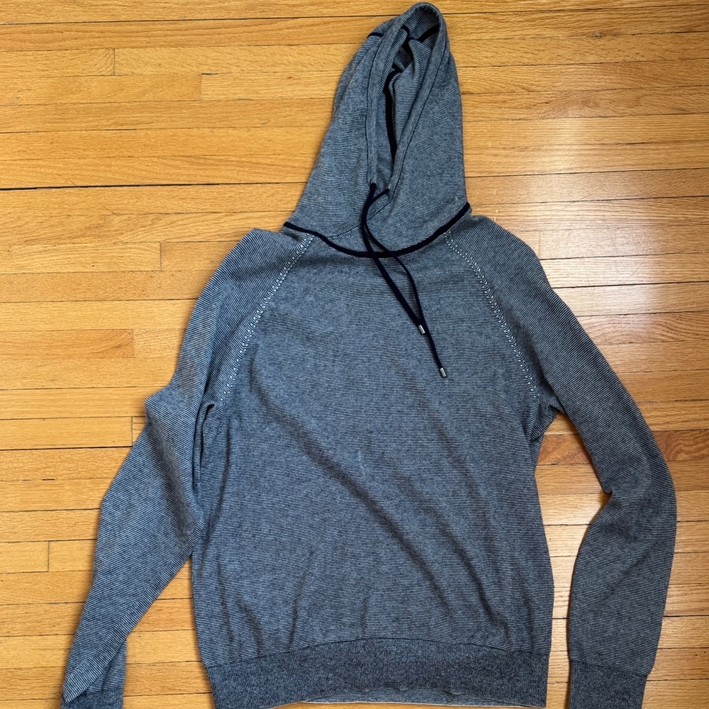Vince Cashmere Blend Navy Striped Hooded Shirt